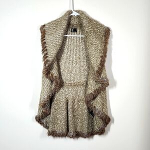 Love Token Genuine Rabbit Fur Lined Knit Vest Soft Cozy Neutral Womens Small